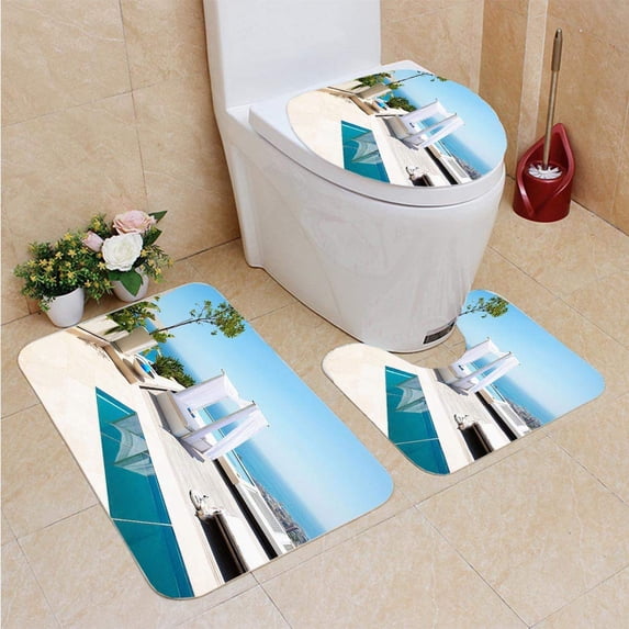 PUDMAD Lounge a Swimming Pool Bed 3 Piece Bathroom Rugs Set Bath Rug Contour Mat and Toilet Lid Cover