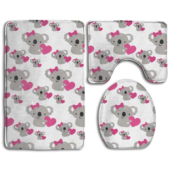 PUDMAD Love Cute Koala Bear 3 Piece Bathroom Rugs Set Bath Rug Contour Mat and Toilet Lid Cover