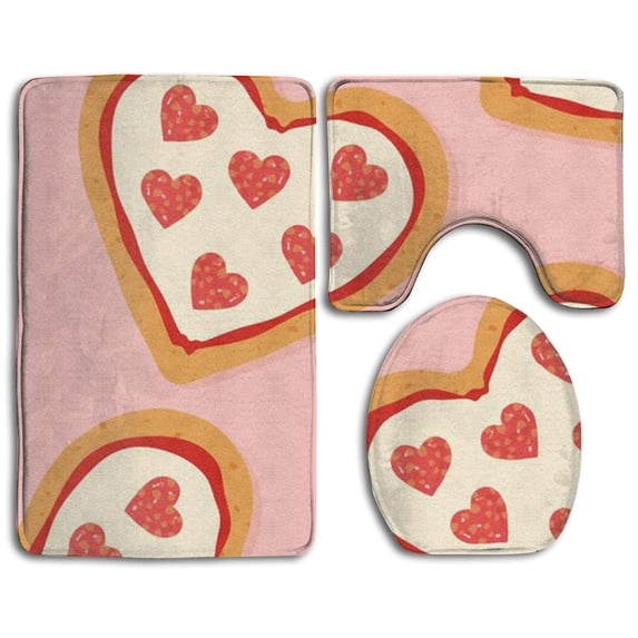 PUDMAD Love Pizza 3 Piece Bathroom Rugs Set Bath Rug Contour Mat and Toilet Lid Cover