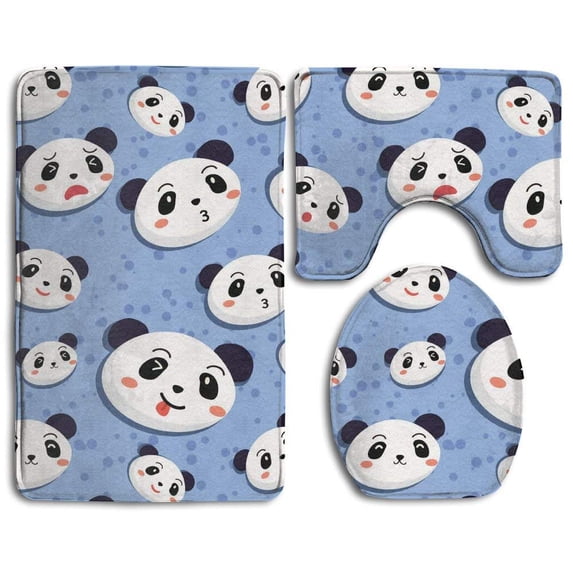 PUDMAD Lovely Panda 3 Piece Bathroom Rugs Set Bath Rug Contour Mat and Toilet Lid Cover