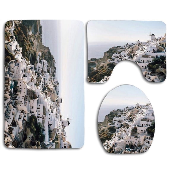 PUDMAD Lovely Place Scenery 3 Piece Bathroom Rugs Set Bath Rug Contour Mat and Toilet Lid Cover