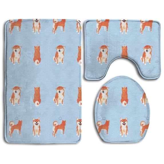 PUDMAD Lovely Shiba Inu Dog 3 Piece Bathroom Rugs Set Bath Rug Contour Mat and Toilet Lid Cover
