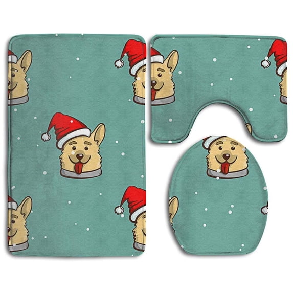 PUDMAD Lovely Smile Dog 3 Piece Bathroom Rugs Set Bath Rug Contour Mat and Toilet Lid Cover