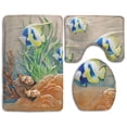 thumbnail image 1 of PUDMAD Low Relief Cement Thai Style craft Fish 3 Piece Bathroom Rugs Set Bath Rug Contour Mat and Toilet Lid Cover, 1 of 2