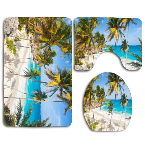 PUDMAD Luxury Caribbean Holidays Beach 3 Piece Bathroom Rugs Set Bath Rug Contour Mat and Toilet Lid Cover