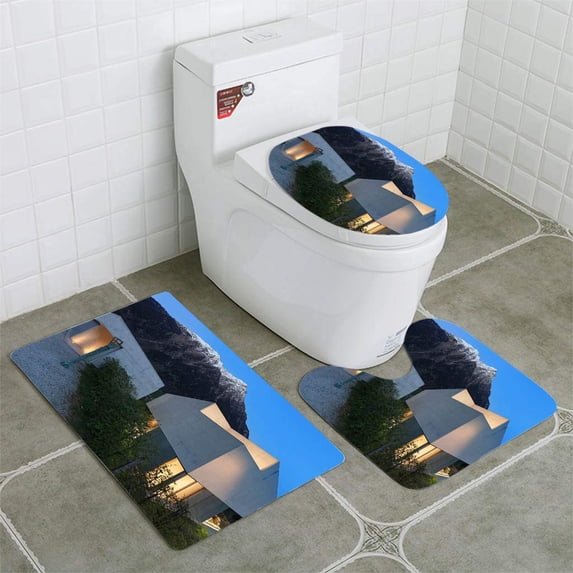 PUDMAD Luxury Mountain House Evening 3 Piece Bathroom Rugs Set Bath Rug Contour Mat and Toilet Lid Cover