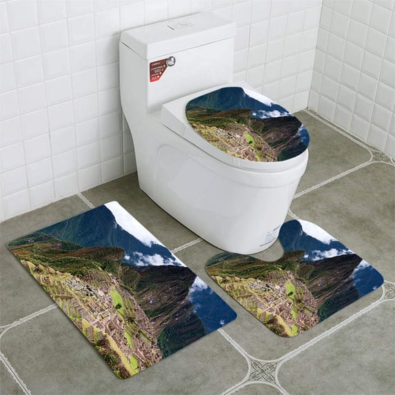 PUDMAD Machu Picchu 3 Piece Bathroom Rugs Set Bath Rug Contour Mat and Toilet Lid Cover