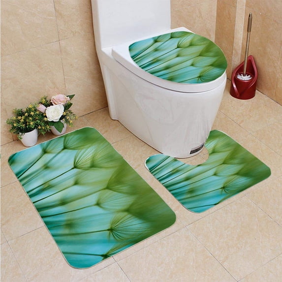 PUDMAD Macro Dandelion seed4 3 Piece Bathroom Rugs Set Bath Rug Contour Mat and Toilet Lid Cover