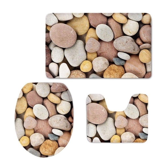 PUDMAD Macro Pebbles Stones Nature Beach Sea Textures Rug 3 Piece Bathroom Rugs Set Bath Rug Contour Mat and Toilet Lid Cover