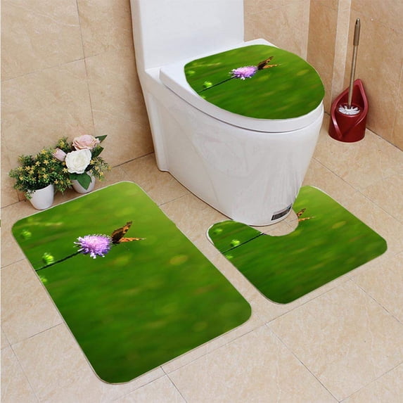 PUDMAD Macro Shot Butterfly Flower 3 Piece Bathroom Rugs Set Bath Rug Contour Mat and Toilet Lid Cover