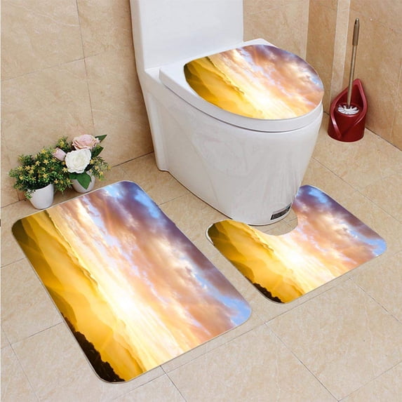PUDMAD Majestic Sunset 3 Piece Bathroom Rugs Set Bath Rug Contour Mat and Toilet Lid Cover