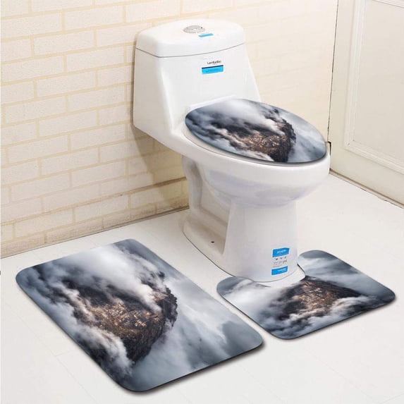 PUDMAD Majestical scene mountains in clouds in overcast evening in Nepal Landscape beautiful 3 Piece Bathroom Rugs Set Bath Rug Contour Mat and Toilet Lid Cover