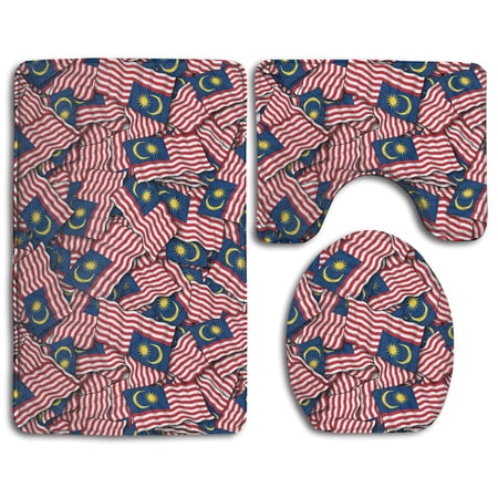 PUDMAD Malaysia Flag 3 Piece Bathroom Rugs Set Bath Rug Contour Mat and Toilet Lid Cover