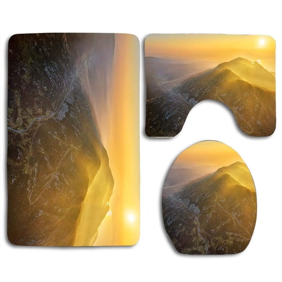 PUDMAD Mamore Gap 3 Piece Bathroom Rugs Set Bath Rug Contour Mat and Toilet Lid Cover