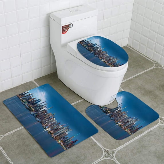PUDMAD Manhattan After Sunset 3 Piece Bathroom Rugs Set Bath Rug Contour Mat and Toilet Lid Cover