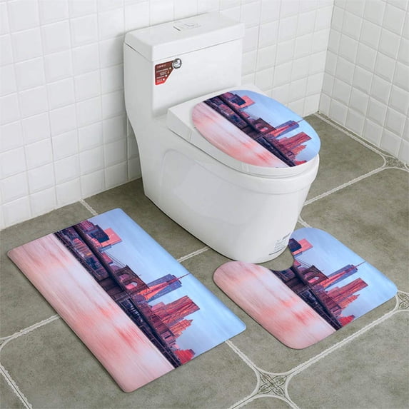 PUDMAD Manhattan New York City USA 3 Piece Bathroom Rugs Set Bath Rug Contour Mat and Toilet Lid Cover