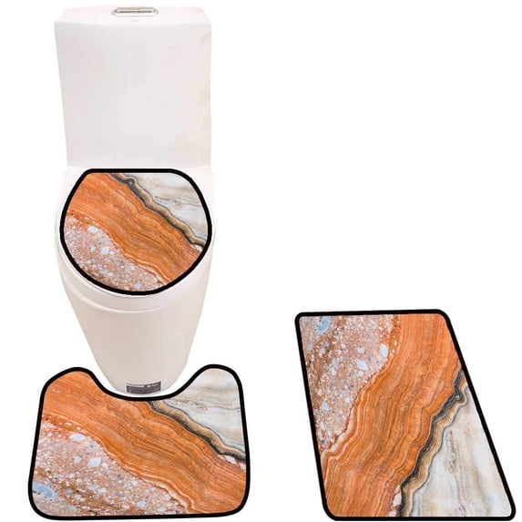 PUDMAD Marble Stone backgroun Calcite Stone 3 Piece Bathroom Rugs Set Bath Rug Contour Mat and Toilet Lid Cover