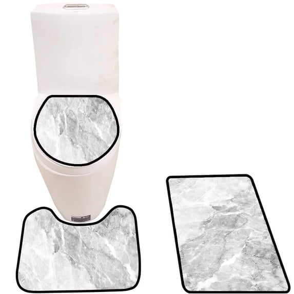 PUDMAD Marble Texture Background 3 Piece Bathroom Rugs Set Bath Rug Contour Mat and Toilet Lid Cover