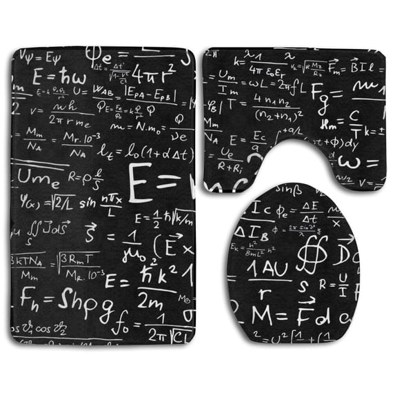 PUDMAD Math Formula Equation Black 3 Piece Bathroom Rugs Set Bath Rug Contour Mat and Toilet Lid Cover