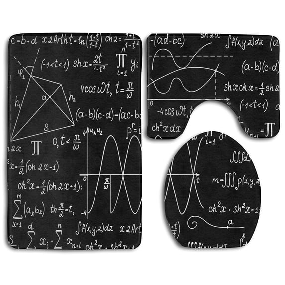 PUDMAD Mathematical Formula 3 Piece Bathroom Rugs Set Bath Rug Contour Mat and Toilet Lid Cover