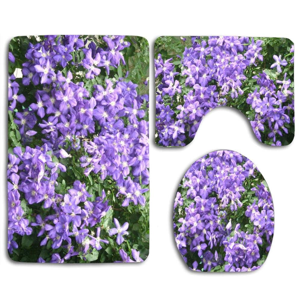 PUDMAD Mauve Flowers 3 Piece Bathroom Rugs Set Bath Rug Contour Mat and ...
