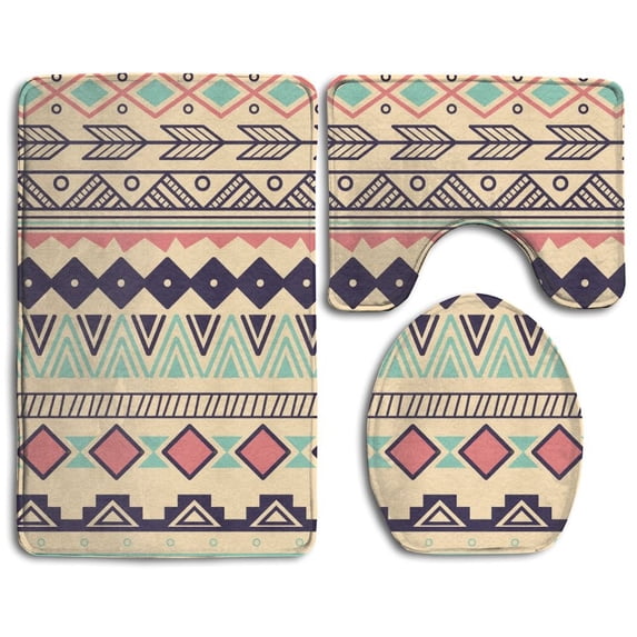 PUDMAD Merry Christma 3 Piece Bathroom Rugs Set Bath Rug Contour Mat and Toilet Lid Cover