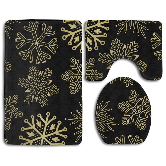PUDMAD Merry Christmas Beige Snow 3 Piece Bathroom Rugs Set Bath Rug Contour Mat and Toilet Lid Cover