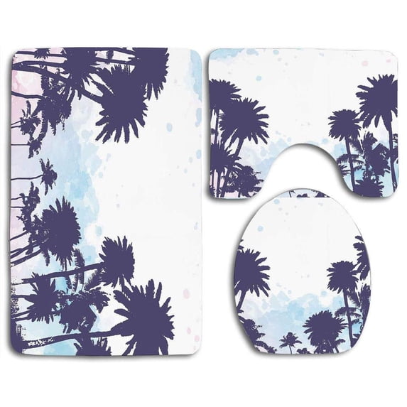 PUDMAD Miami South American Plant Forest Tropic Natural Palm Trees 3 Piece Bathroom Rugs Set Bath Rug Contour Mat and Toilet Lid Cover