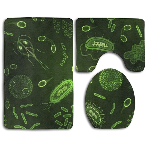 PUDMAD Microbiome 3 Piece Bathroom Rugs Set Bath Rug Contour Mat and Toilet Lid Cover