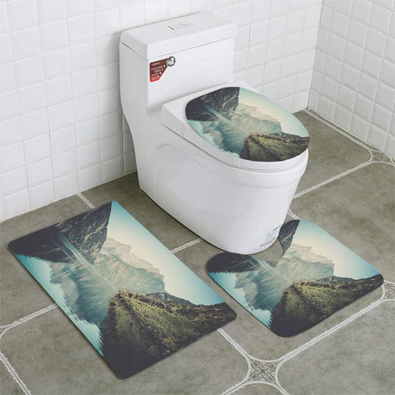 PUDMAD Milford Sound Landscape South Island New Zealand 3 Piece Bathroom Rugs Set Bath Rug Contour Mat and Toilet Lid Cover