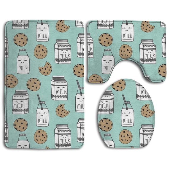 PUDMAD Milk Cookies 3 Piece Bathroom Rugs Set Bath Rug Contour Mat and Toilet Lid Cover