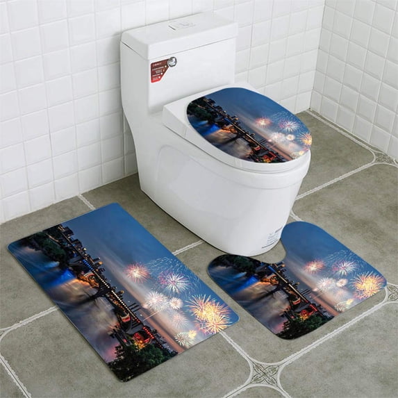 PUDMAD Minneapolis Fireworks for 4th July 2018 3 Piece Bathroom Rugs Set Bath Rug Contour Mat and Toilet Lid Cover