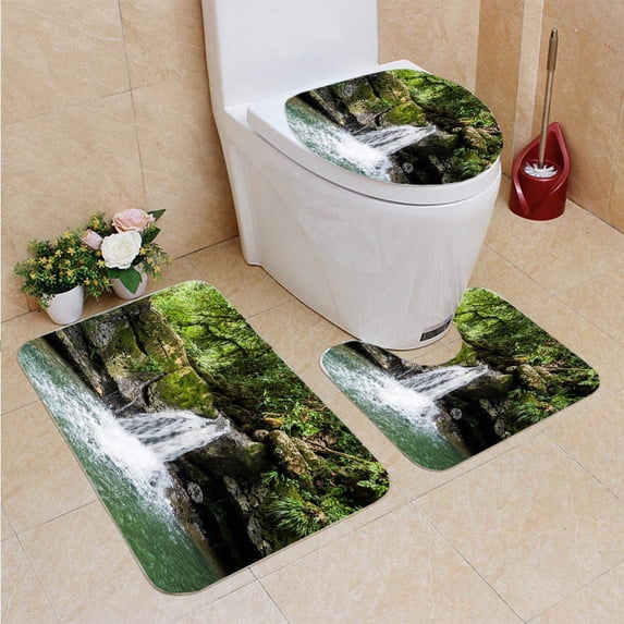 PUDMAD Misahualli 3 Piece Bathroom Rugs Set Bath Rug Contour Mat and Toilet Lid Cover