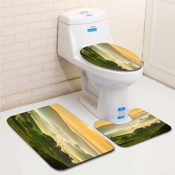 PUDMAD Misty Sun Rays Over Tea Plantation in Cameron Highlands 2 3 Piece Bathroom Rugs Set Bath Rug Contour Mat and Toilet Lid Cover