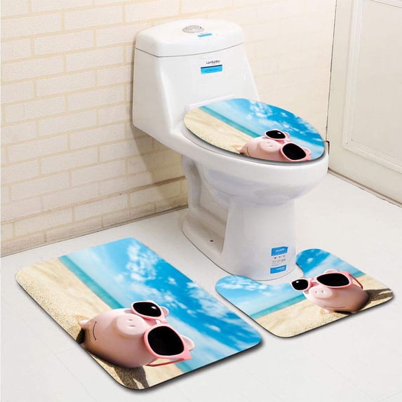 PUDMAD Money 3 Piece Bathroom Rugs Set Bath Rug Contour Mat and Toilet Lid Cover