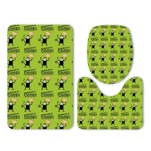 PUDMAD Monkeys Love Bananas Businessis is Good 3 Piece Bathroom Rugs Set Bath Rug Contour Mat and Toilet Lid Cover