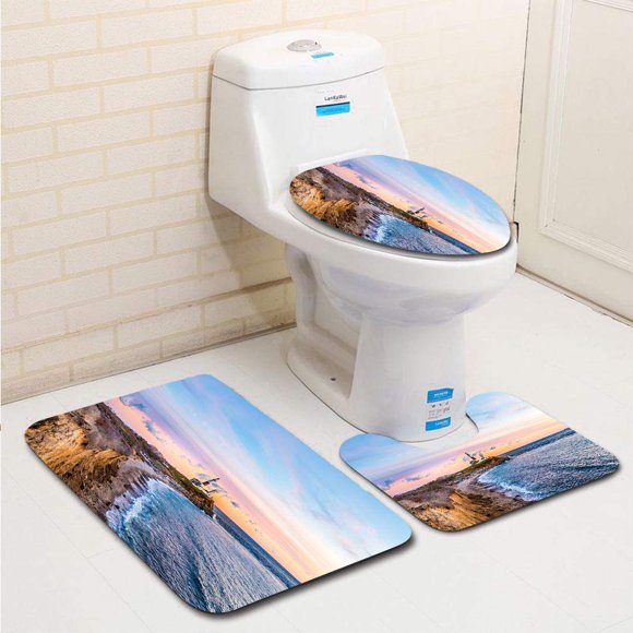 PUDMAD Montauk Point house Long Island New York Suffolk 3 Piece Bathroom Rugs Set Bath Rug Contour Mat and Toilet Lid Cover