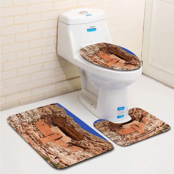 PUDMAD Montezuma Castle 3 Piece Bathroom Rugs Set Bath Rug Contour Mat and Toilet Lid Cover