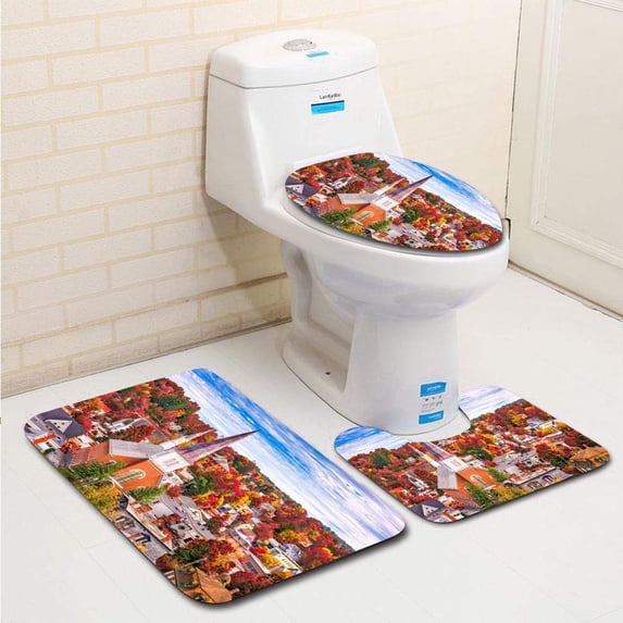 PUDMAD Montpelier Vermont 3 Piece Bathroom Rugs Set Bath Rug Contour Mat and Toilet Lid Cover