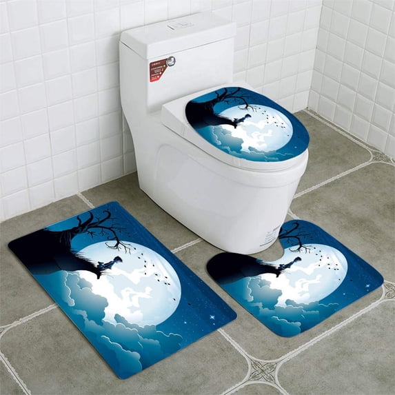 PUDMAD Moon Boy 3 Piece Bathroom Rugs Set Bath Rug Contour Mat and Toilet Lid Cover