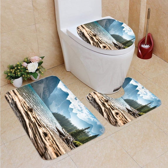 PUDMAD Moraine Lake in Banff National Park Canada1 3 Piece Bathroom Rugs Set Bath Rug Contour Mat and Toilet Lid Cover