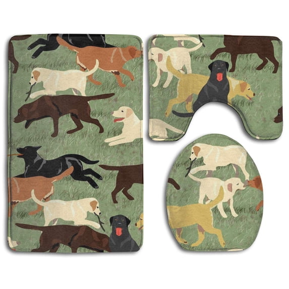PUDMAD More Labradors are Fetching 3 Piece Bathroom Rugs Set Bath Rug Contour Mat and Toilet Lid Cover