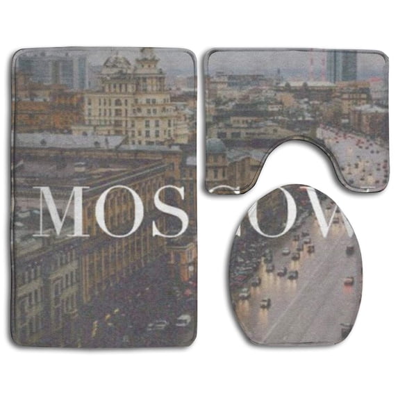 PUDMAD Moscow 3 Piece Bathroom Rugs Set Bath Rug Contour Mat and Toilet Lid Cover