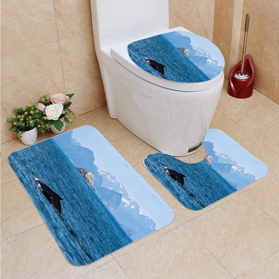 PUDMAD Mother Baby Humpback Whale Near Kenai Alaska 3 Piece Bathroom Rugs Set Bath Rug Contour Mat and Toilet Lid Cover
