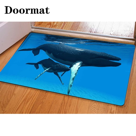 PUDMAD Mother Baby Humpback Whales 3 Piece Bathroom Rugs Set Bath Rug Contour Mat and Toilet Lid Cover