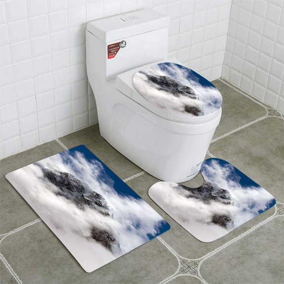 PUDMAD Mount Arakam Tse and Clouds Near Cho La Pass 3 Piece Bathroom Rugs Set Bath Rug Contour Mat and Toilet Lid Cover