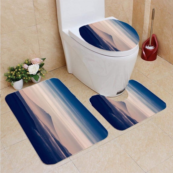 PUDMAD Mountain Fuji 3 Piece Bathroom Rugs Set Bath Rug Contour Mat and Toilet Lid Cover