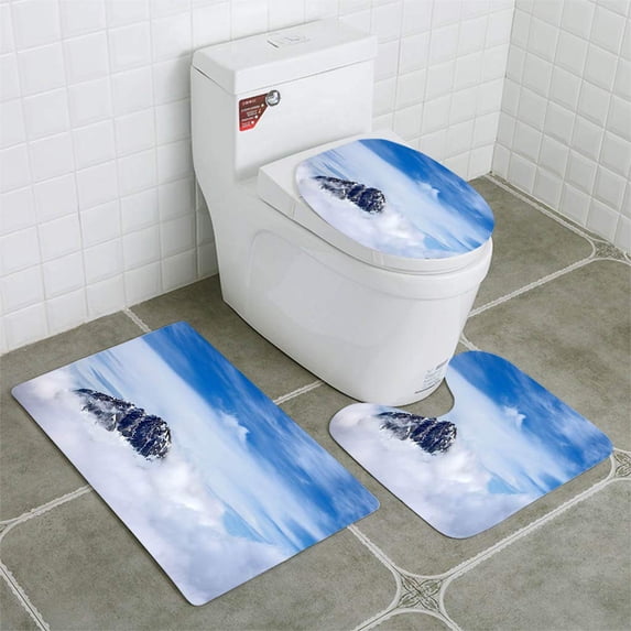 PUDMAD Mountain Peak Above Clouds 3 Piece Bathroom Rugs Set Bath Rug Contour Mat and Toilet Lid Cover