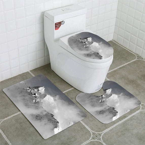 PUDMAD Mountains 3 Piece Bathroom Rugs Set Bath Rug Contour Mat and Toilet Lid Cover