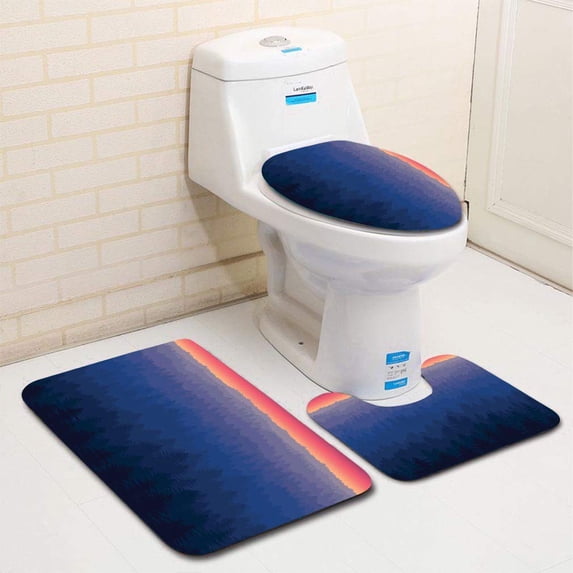 PUDMAD Mountains Forest Fog Texture Seamless 3 Piece Bathroom Rugs Set Bath Rug Contour Mat and Toilet Lid Cover